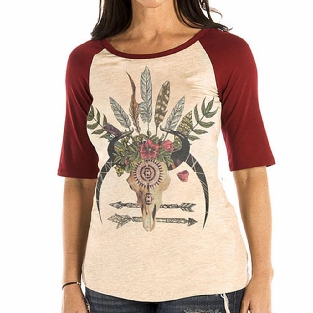 Liberty Wear Rowdy Rose Graphic Top Heathered Oak M/L